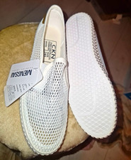 Women?s White Mesh Slip-On Flat Shoes Round Toe Gold Accent EU 39 UK 3