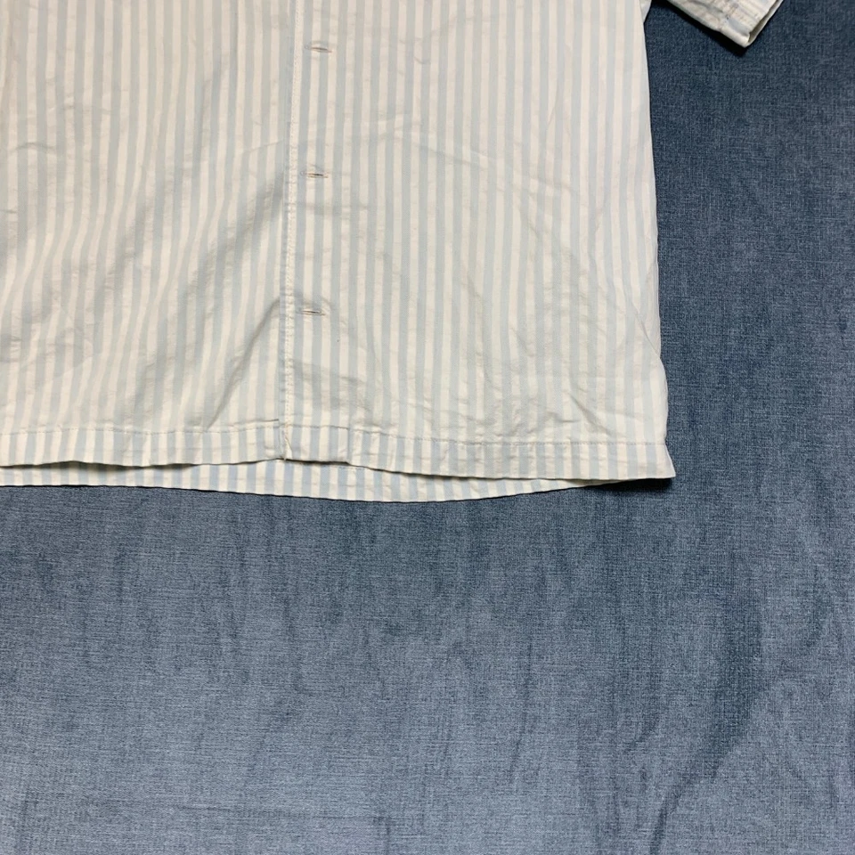 Camisa de franela Gap para hombre mediana blanca azul a rayas algodón ropa de resort cuello de campamento Foto 2 de 4