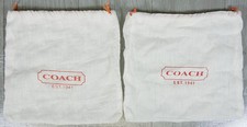 Set of 2 COACH Logo White Linen Drawstring Small Pouch DUSTBAG 8"x7.5" Dust Bag