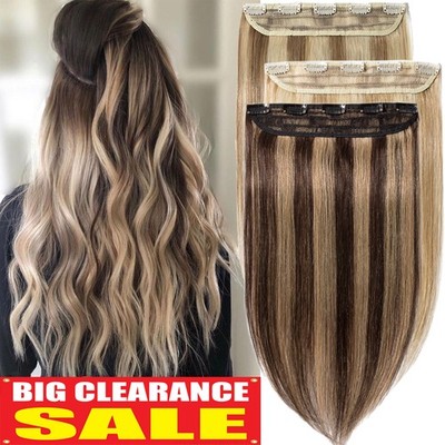 Ein-Stück Clip In Echthaar Extensions Haarverlängerung Tressen Glatt 40 50 60cm