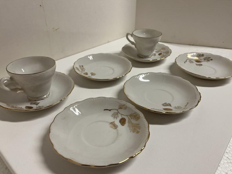 Lefton Fine China , 2 Tea Cups, 6 Saucers, Gold Wheat Pattern, Gold Trim, 1960’s