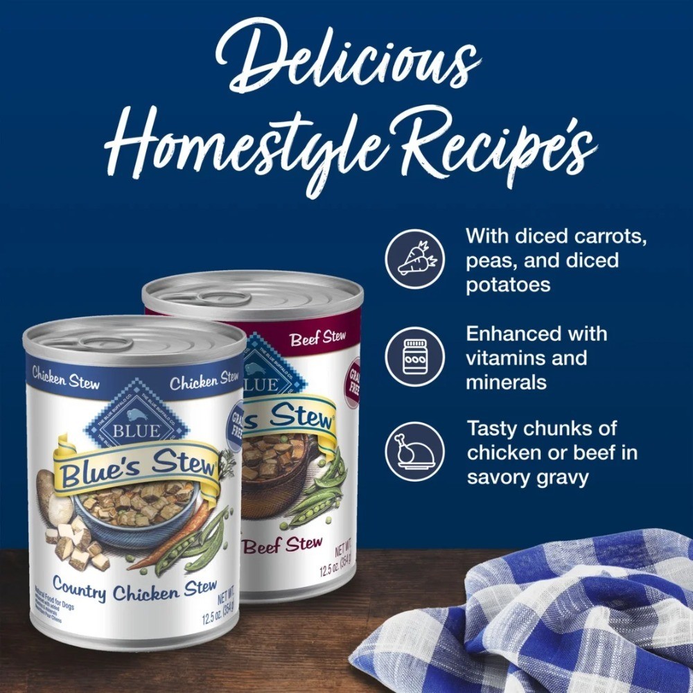  Blue's Stew Natural Wet Dog Food, Hearty Beef & Country Chicken Variety Pack