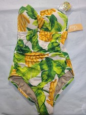 Women's Banana Print Pique Bandeau Full Coverage One Piece Swimsuit Kona Sol S