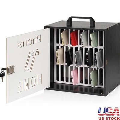 Wooden Phone Holder Organizer W/ Security Lock Classrooms Offices Public Use