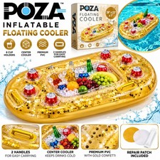 POZA Gold Inflatable Floating Cooler 8 Cup Holders Pool Float 39x23" New