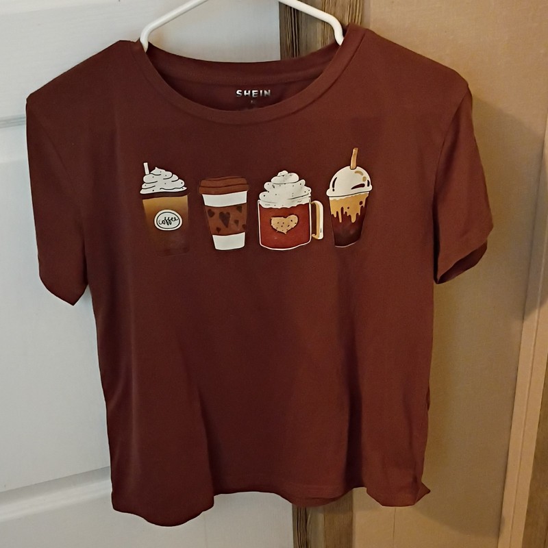 Girls Brown Coffee T-Shirt Size Medium From Shein Short Sleeve