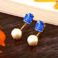 AAA Spinelle Bleu et Perle Puces 14K Plaqué Or sur Argent Sterling 925