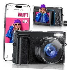 4K Digital Camera for Photography, WiFi 64MP 180  Flip Screen 3" Black