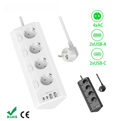 EU Corner Socket Power Strip 4 AC Outlets Table Socket with 2 USB A 2 Type C