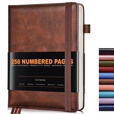 Lined Journal Notebook for Women Men, 256 Numbered Pages Hardcover Leather Jo...