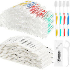 300 Pcs Individually Wrapped Toothbrushes Bulk with Dental Floss Set 100 Soft Br