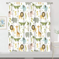 Safari Animals Kids Curtains 42x63 Rod Pocket Set of 2 Panels