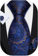 Men Ties Paisley Woven Silk Necktie Set with Pocket Suqare Cufflinks Formal