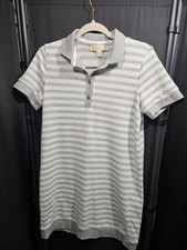 Michael Kors Polo Shirt Dress Small Knit Gray And White Striped Short Sleeve 