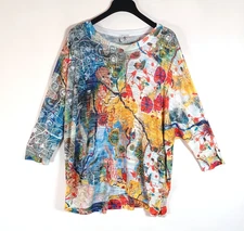 Inoah USA Top Burnout Pullover Abstract Funky Art to Wear Oversized One Size