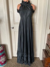 Vtg. Black Maxi Dress Ruffled Hem Chocker Neck Whimsigoth Dark Fairycore Gothic