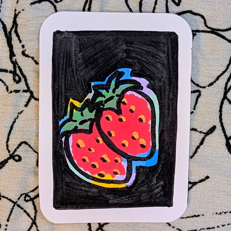 ACEO Original Art Acrylic Strawberry Fruit By Beevil