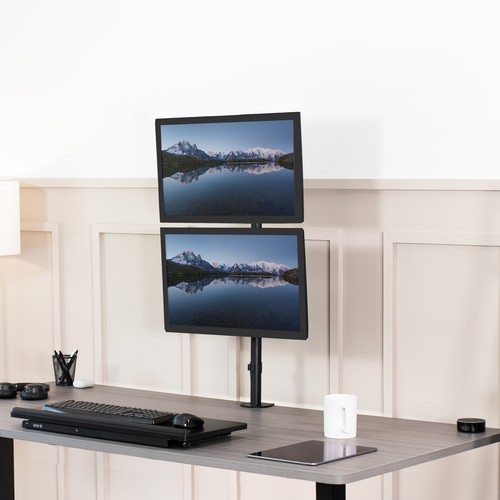 Black Dual LCD Monitor Desk Mount Stand, Stacked Vertical 2 Screens up to 34" - 第 2/8 張圖片