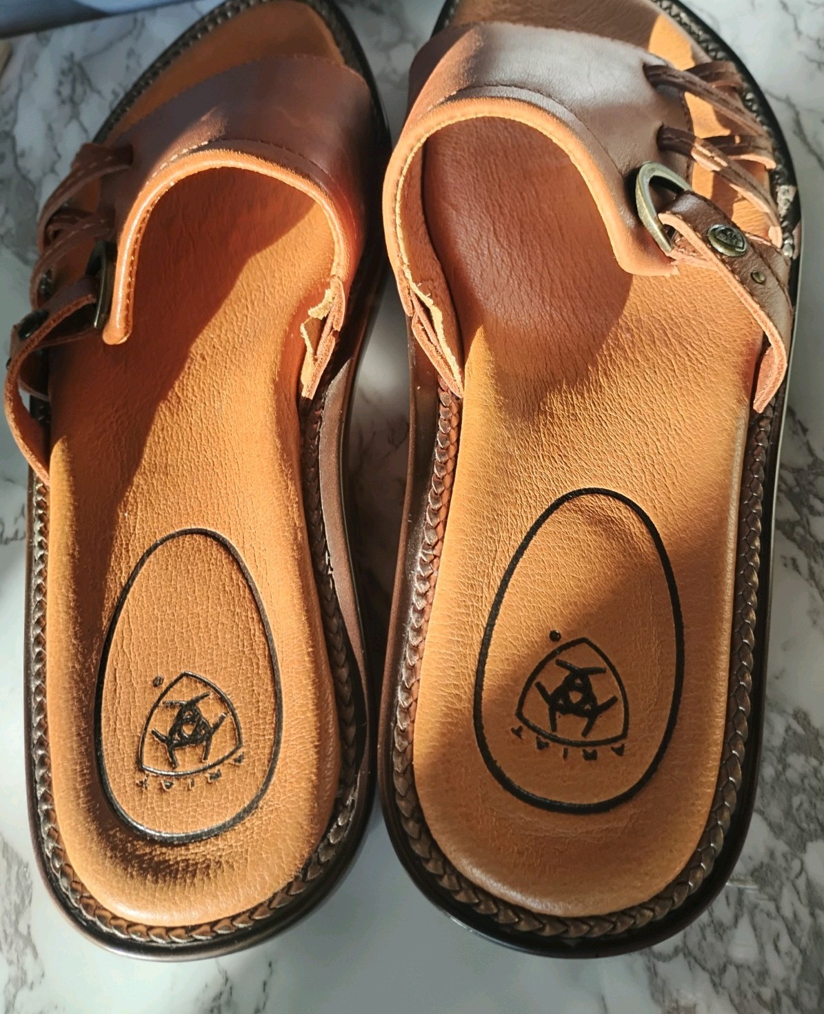 Ariat Brown Leather Slide Slip On Strappy Sandals Flats Women's Size 7B Shoes