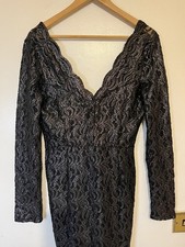 BNWT Next Dress Size 10 Black Lace silver Foil Print Cleavage Party rrp £50