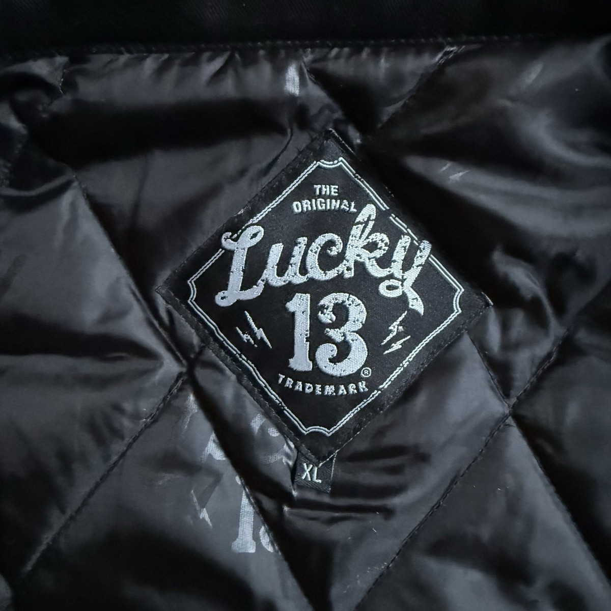 Lucky 13 Racing Devil Embroidered Motorcycle Bomber Jacket Black