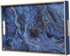 Best Zosenley Decorative Tray, Marbling Plastic Tray with Handles, Rectangular