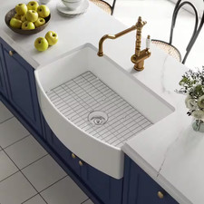Grove Fireclay 33 In. L X 21 In. W Single Bowl Farmhouse Curved Kitchen Sink wit