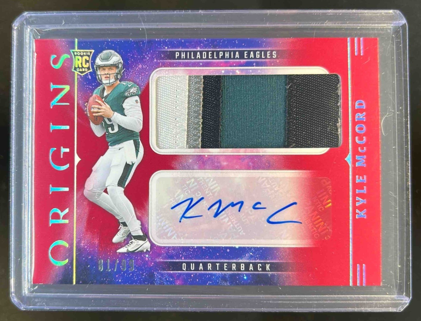 2025 Origins Kyle McCord Rookie Jumbo Patch Auto Red RC #81/99 Eagles