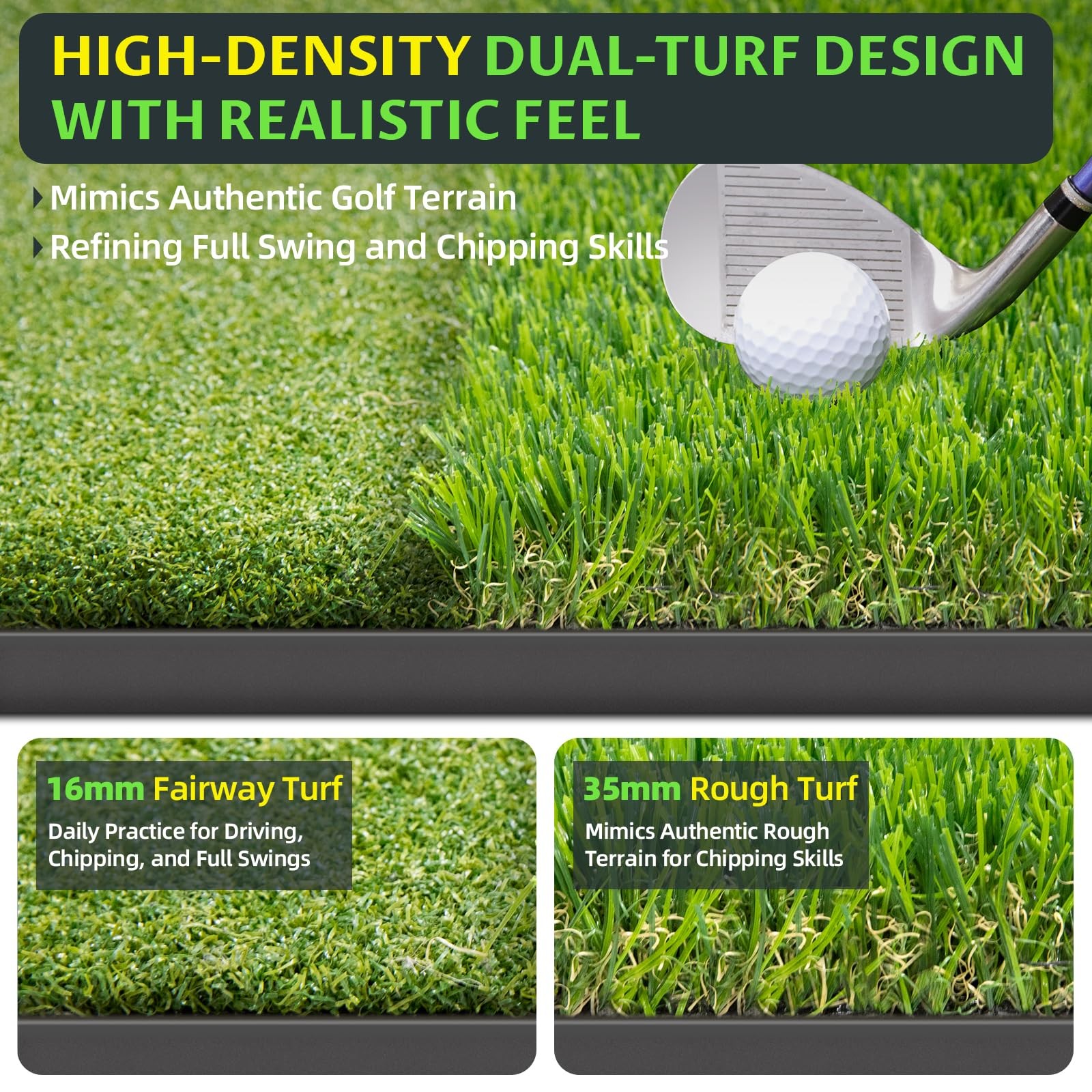 Dual-Turf Golf Mat: 5x4ft 31MM Thickened Heavy-Duty Golf Hitting Mats Practic...