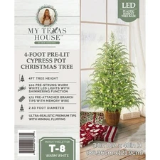 My Texas House 4FT Pre-Lit Cypress Pot Artificial Christmas Tree 4 Foot 2025 🎄