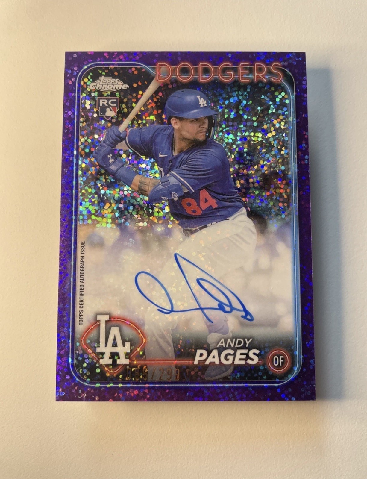 2024 Topps Chrome Update Andy Pages Purple Speckle Refractor Auto /299 autograph
