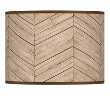 Drum Print Lamp Shade Rustic Woodwork Medium 13.5x13.5x10 Spider Harp and Finial