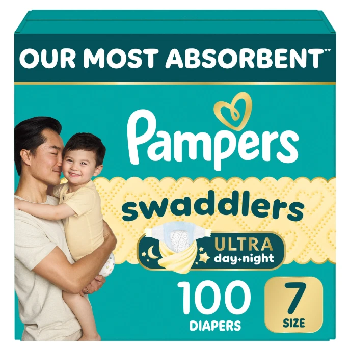 Pampers Swaddlers Ultra Day + Night Baby Diapers Size 7 (26-50 lb), 100-count