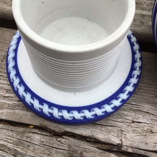 Antique Victorian Ceramic Blue & White Match Striker Holder Pot With Lid - Picture 8 of 12