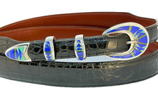 BGM B.G. Mudd Sterling Silver Ranger Lapis Opal Stones Belt Buckle 38 Alligator