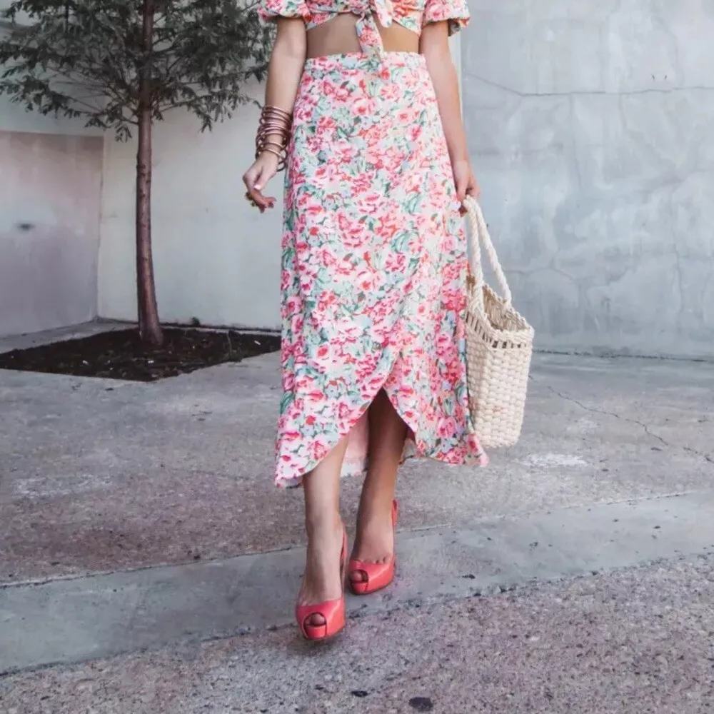 Floral wrap midi clearance skirt
