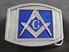 MASON SQUARE COMPASS BLUE LODGE G MASONIC RECORD BELT BUCKLE USA BERGAMOT 1997