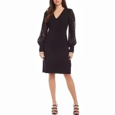 Karen Kane Long Sleeve A-Line Dress XS Black Lace Detail NEW