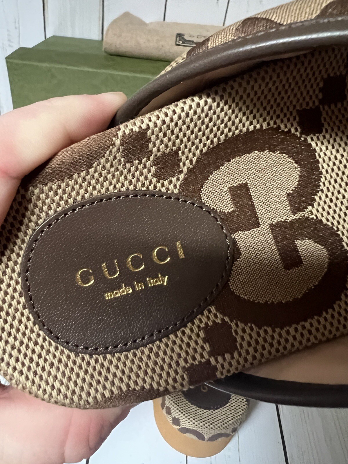 Gucci Jumbo Monogram GG Platform Slide Sandal Camel/Ebony Sz 35 / 5 image 10