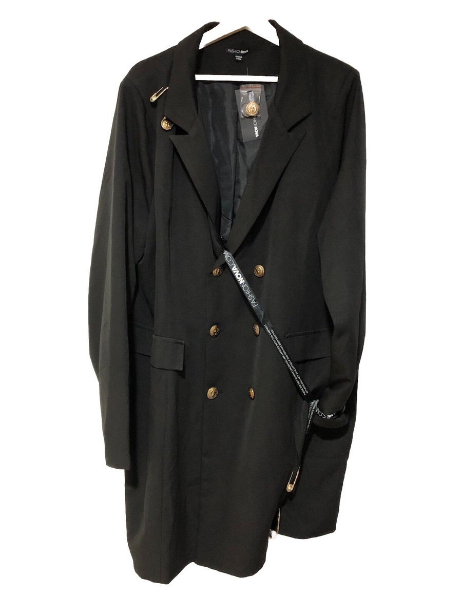Fashion Nova Away On Business Blazer Black Dress Double Breasted Gold  Details 3X | eBay