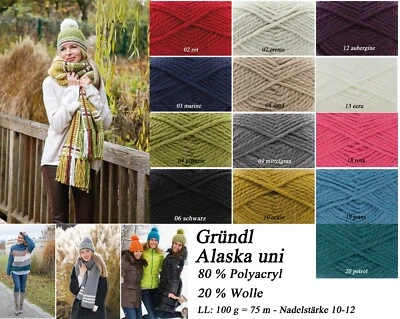 "Gründl Alaska uni" 100g Winter-Garn, weich, kuschelig, zarte & kräftige Farben
