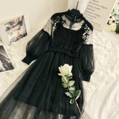 black lace hollow out dress Women Plus Size Hollow Out Lace Dress Black