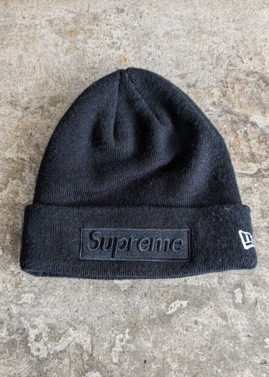 Supreme New Era Tonal Box Logo Beanie Black White FW2014