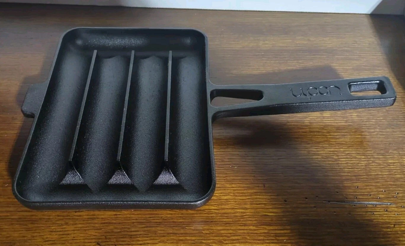 UPAN Cast Iron Sausage Pan - Pre Seasoned Square Grill for cooking - Black