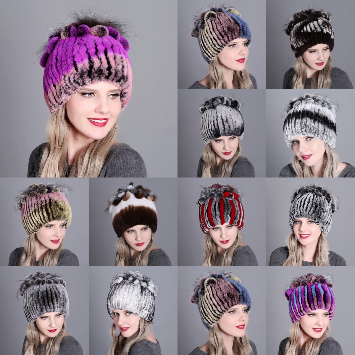 Winter Women Warm Rex Rabbit Fur Fox Fur Hat Outdoor Fluffy 
