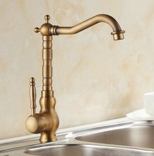 Antique Brass 360 Swivel Spout Kitchen Basin Vessel Sink Mixer Water Faucet Tap