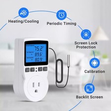 Digital Thermostat Outlet Plug Temperature Controller Heating Cooling w/ ProberW