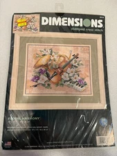 Dimensions Stamped Cross Stitch 3210 FLORAL HARMONY Music Violin Piano 14x11 NIP