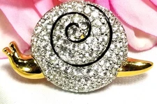 Vintage Gold Swarovski Crystal Snail Brooch Pin