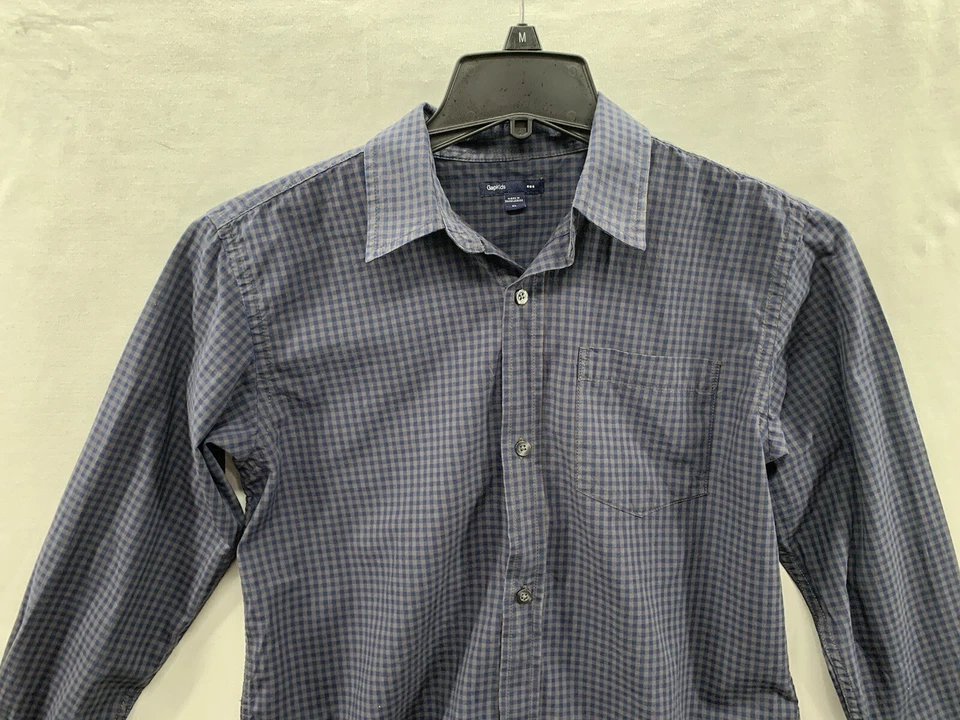 GAP KIDS Boys Blue Beige Classic Gingham Plaid Long Sleeves Button Up Shirt (XL) - Image 3 of 4